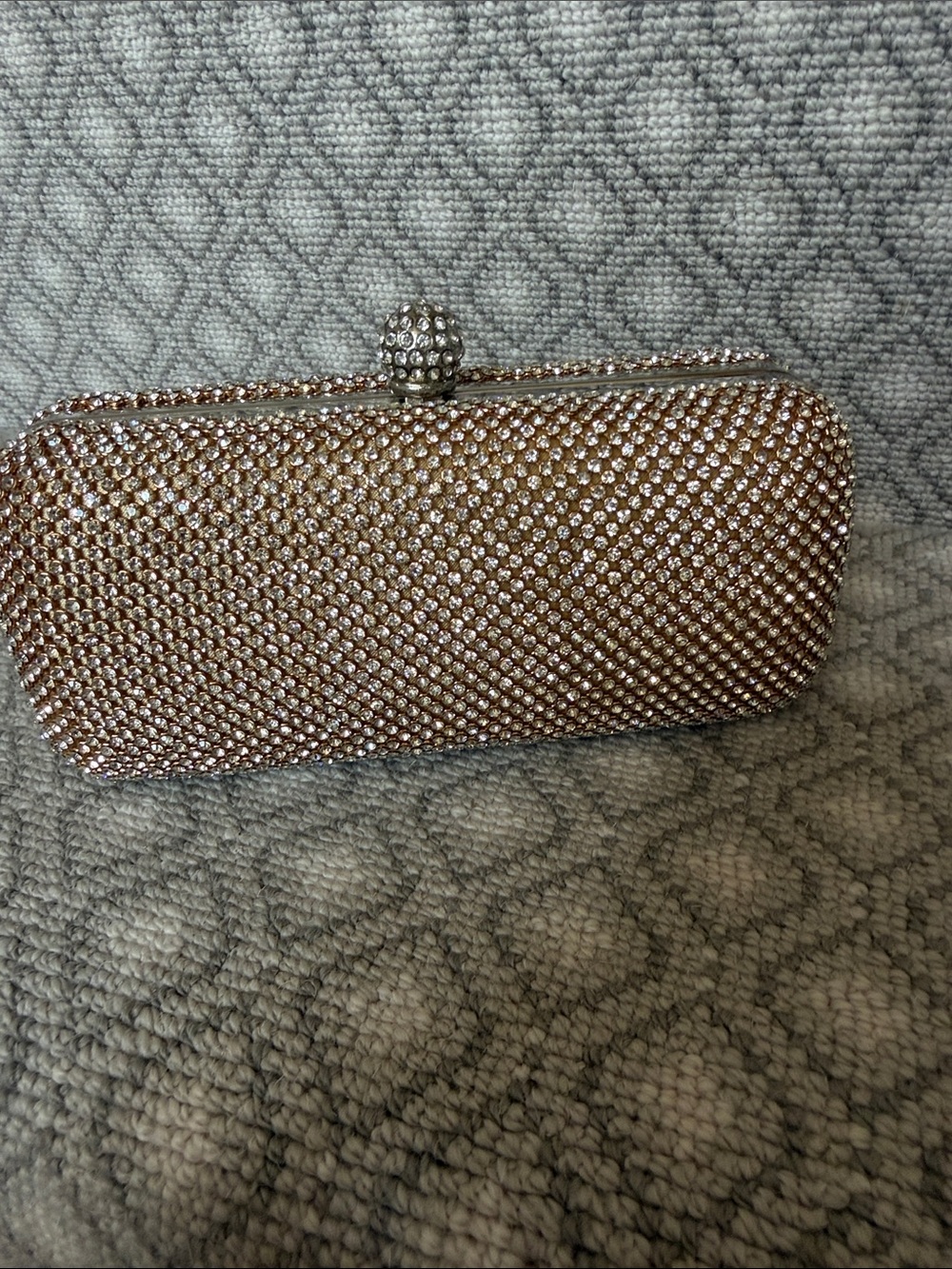 Rhinestone-Studded Rose Gold Evening Clutch